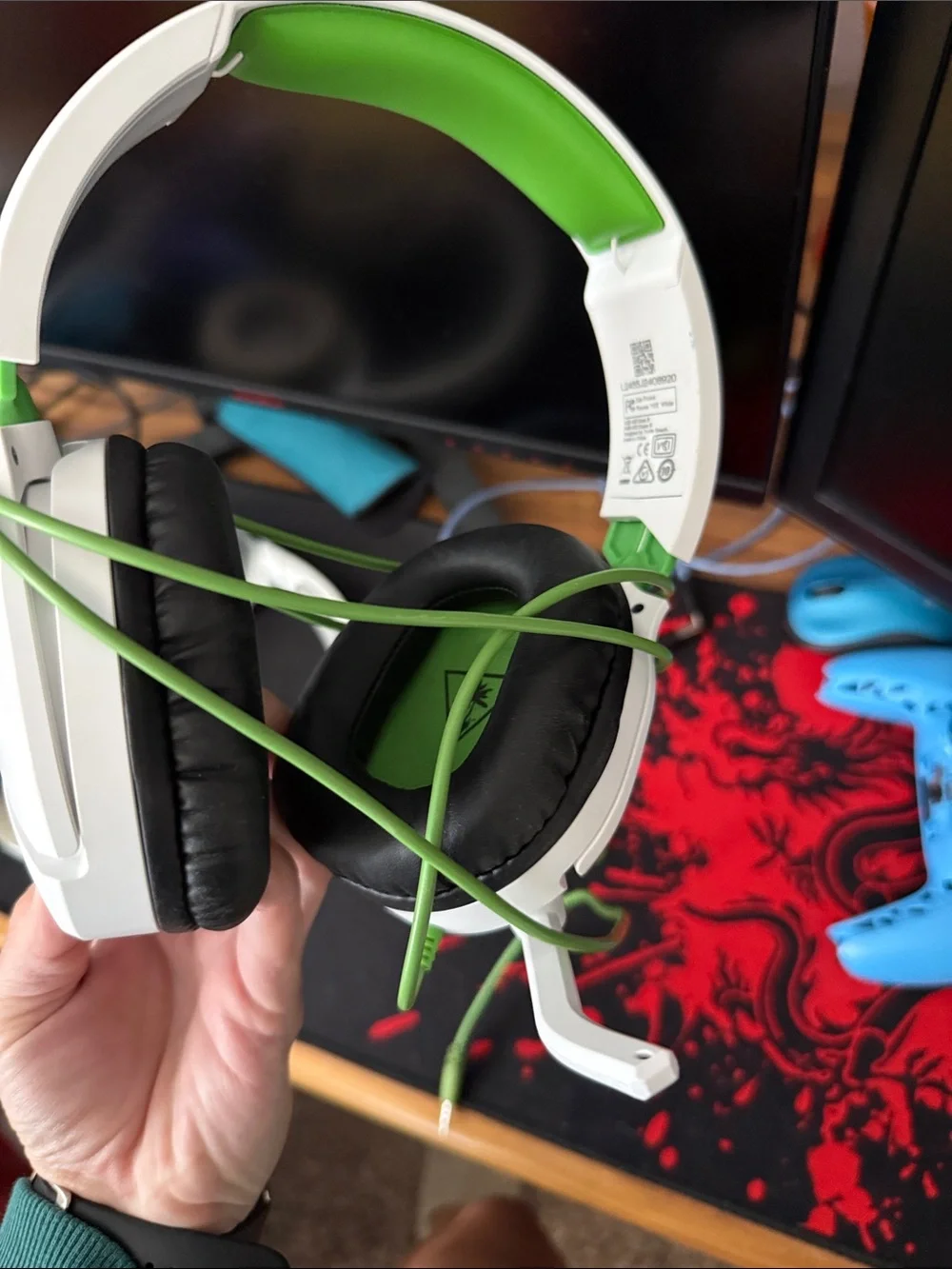 White and Green Over-Ear Gaming Headset with Microphone